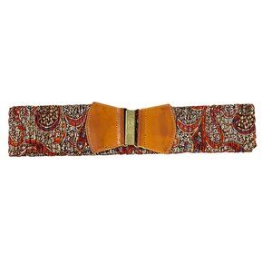 Vintage 80s/90s Red Paisley Print Elastic Stretch Belt M/L